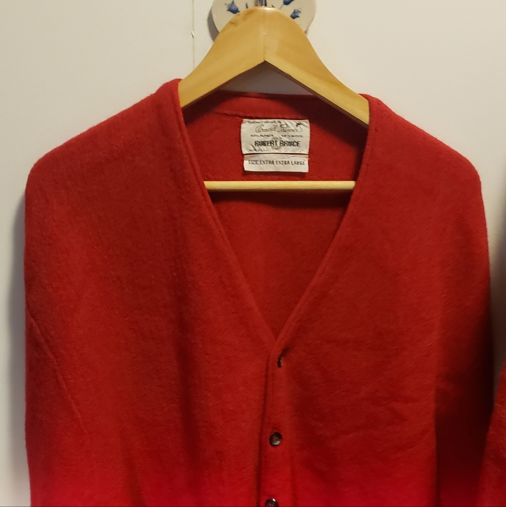 Vintage Wool & Alpaca Cardigan Sweater L, Arnold Palmer Robert Bruce, Red, Large